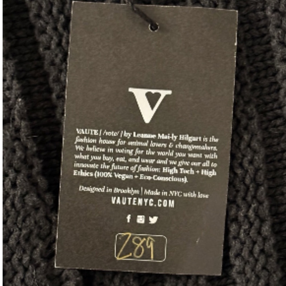 Vaute Brooklyn Couture Vegan Knit Cardigan Sweater NWT Size L/XL Grey NYC - Picture 5 of 6